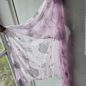 Purple Chiffon Scarf with Roses